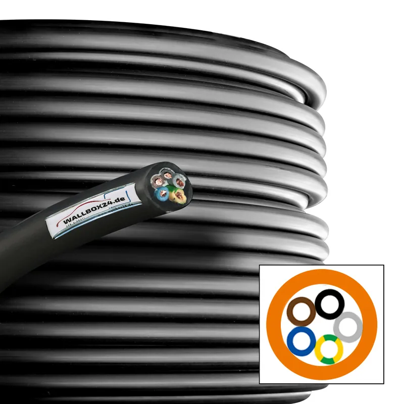 Wallbox24 Gummikabel 5 x 2,5qmm Meterware 450/750V Netzanschlusskabel schwarz Bestseller