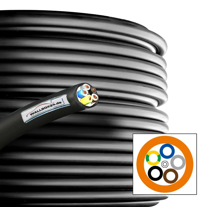 Wallbox24 Ladekabel 3 Phasig 16A 5x2,5 +1x0,5 Meterware für Elektrofahrzeuge Kostenfreie Lieferung