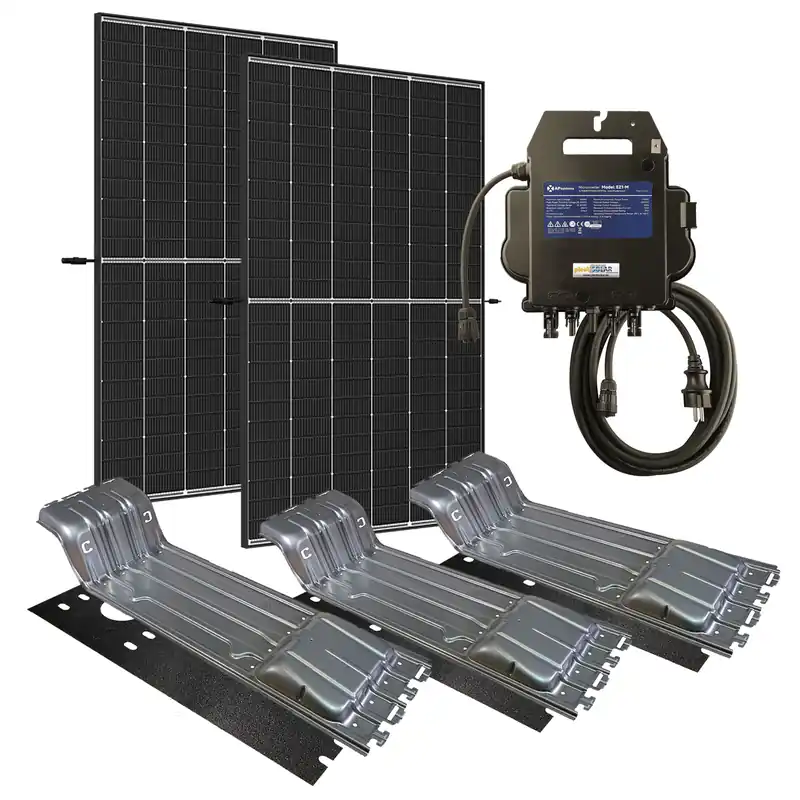 plenti SOLAR Balkonkraftwerk 910Wp/800W Flachdachmontage 2 Module APsystems EZ1 Highlight
