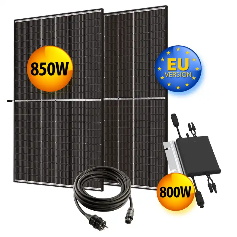 Kostenfreie Lieferung plenti SOLAR Balkonkraftwerk 800W 2x 425Wp Panels + 1x Wechselrichter HMS800