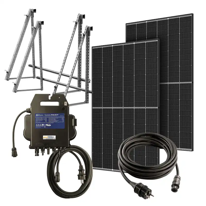 plenti SOLAR Balkonkraftwerk 910Wp/800W Variabel 20°- 40° 2 Module APsystems EZ1 Preiswert