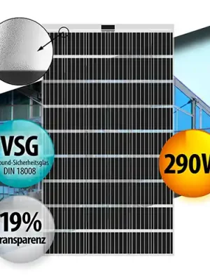 19% Transparentes Glass/Glass PV Modul 290W Solarpanel Rahmenlos Überkopfmontage Angebot