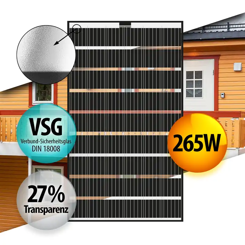 Preiswert 27% Transparentes Glass/Glass PV Modul 265Wp Solarpanel mit Rahmen Überkopfmontage