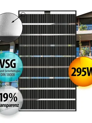 19% Transparentes Glass/Glass PV Modul 295Wp Solarpanel mit Rahmen Überkopfmontage Rabatt