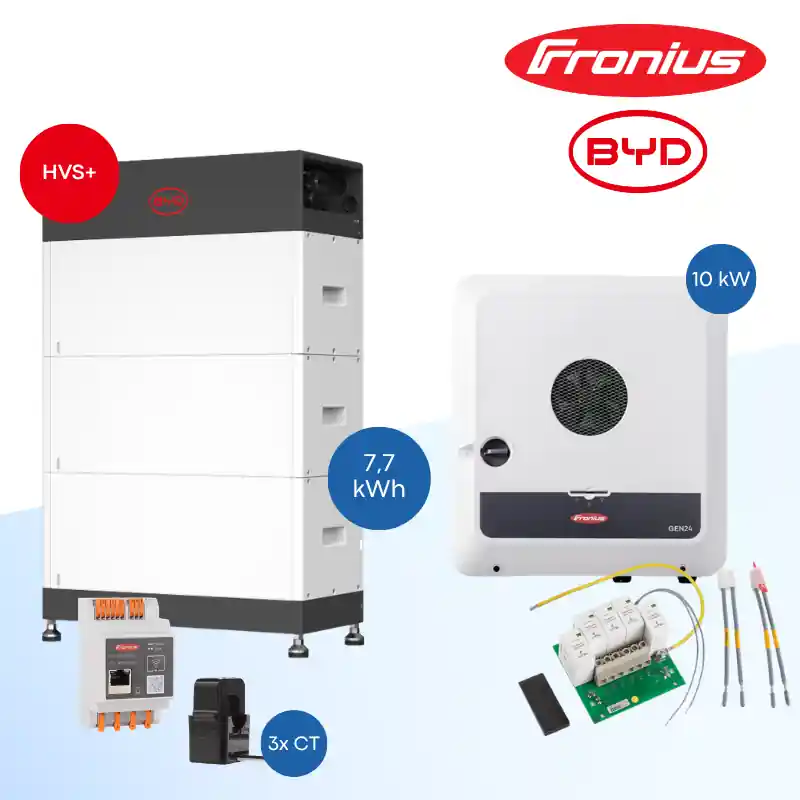 Super-Preis Fronius Symo GEN24 10.0 Plus SC + BYD Battery-Box HVS+ 7.7 kWh – Hybrid-Wechselrichter & Batteriespeicher Set