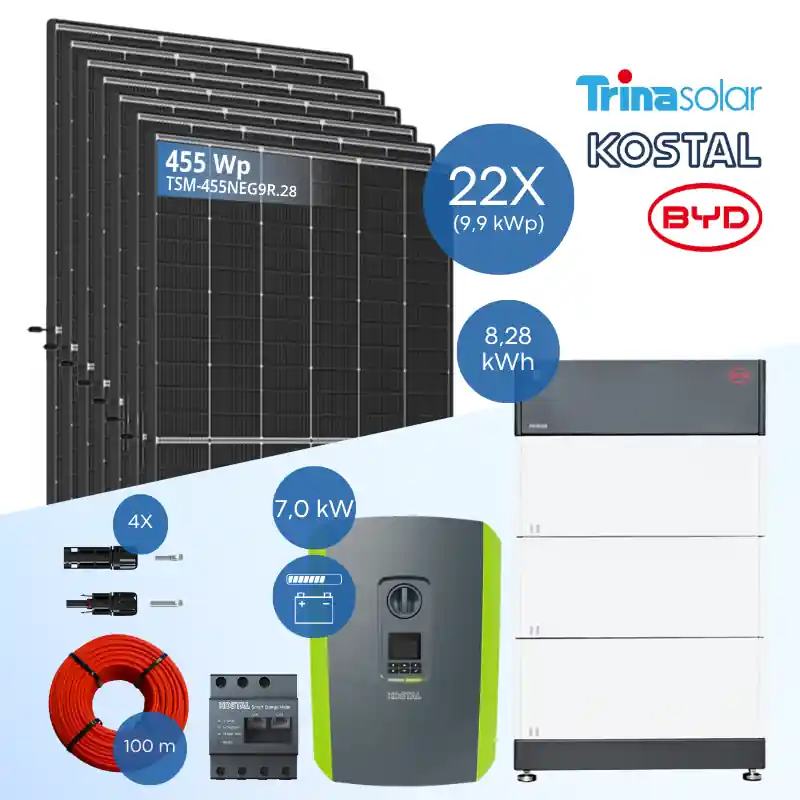Meistverkauft PV-Komplettset 8 kWp - 18x Trina 455 Wp + Kostal PLENTICORE plus G2 7.0 + BYD B-Box HVM 8.3