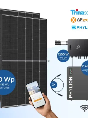 Balkonkraftwerk Trina Solar 910 Wp mit APSystems EZHI 1200 W und Phylion 2,76 kWh Batteriespeicher Kostenloser Versand