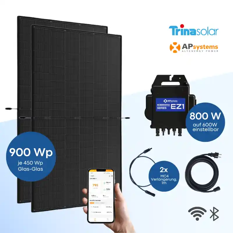 Balkonkraftwerk Trina Solar 900 Wp Fullblack mit APsystems EZ1 Sonderangebot