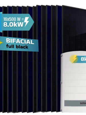 Ausverkauf SUNNIVA® 8.0 kW Solaranlage, 16x 500 W Solarmodule Fullblack Bifacial, Wechselrichter SolarEdge SE8K (3-phasig)