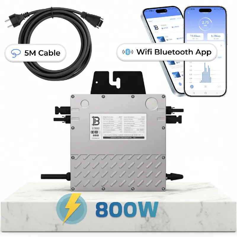 BENY Mikro-Wechselrichter 800 W BYM800 für Balkonkraftwerk, IP67 wetterfest, Plug-&-Play Installation, 2 MPPT, WIFI, inkl. 5 m Anschlusskabel, Micro Inverter Neu