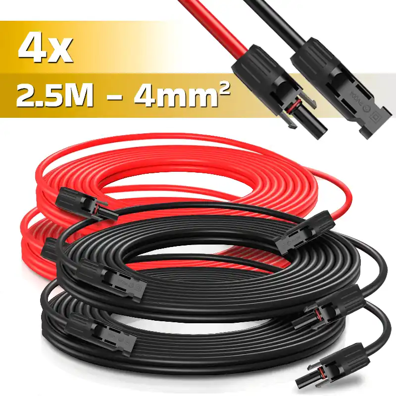 Neue Ware 4er Set (2rot/ 2schwarz) Verlängerungskabel 250cm beidseitig Solarstecker Solarkabel 4mm² für Solarmodule, Photovoltaik Solarkabel,Verbindungskabel Solarstecker, Wasserdicht IP67