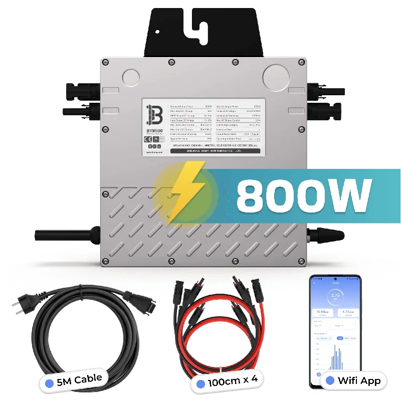 BENY Mikro-Wechselrichter 800 W BYM800 für Balkonkraftwerk, IP67 wetterfest, Plug-&-Play Installation, 2 MPPT, WIFI, inkl. 5 m Anschlusskabel & 4x 1 m Solar-Verlängerungen, Micro Inverter Neuheit