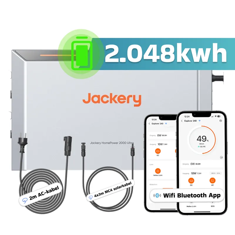 Kostenfreie Lieferung Jackery HomePower 2000 Ultra 2,048 kWh Solarspeicher LiFePO4, erweiterbar bis 8 kWh mit Zusatzakku, IP65, 2800 W PV Eingang, Smart App, Speicher Batterie für Balkonkraftwerk Solaranlage