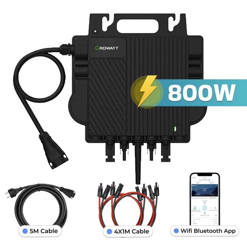GROWATT Mikro-Wechselrichter 800 W NEO‑800M‑X für Balkonkraftwerk, IP67 wetterfest, Plug&Play Installation, 2 MPPT, WIFI Bluetooth, inkl.5m Anschlusskabel und 4x1m Solarkabel Versand Am Gleichen Tag