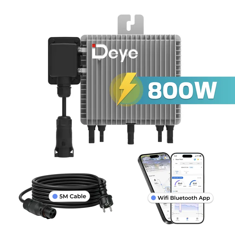 Preisreduziert DEYE Mikro-Wechselrichter 800 W SUN-M80G4-EU-Q0 inkl. 5m Anschlusskabel für Balkonkraftwerk, IP67 wetterfest, Plug&Play Installation, 2 MPPT, WIFI, Micro Inverter