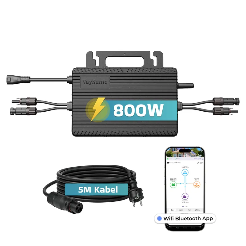 Aktuell Vaysunic Mikro-Wechselrichter 800 W VM800WE/BE-P2 für Balkonkraftwerk, IP67 wetterfest, Plug&Play Installation, 2 MPPT, Sub‑1G & WIFI, inkl.5m Anschlusskabel Micro Inverter
