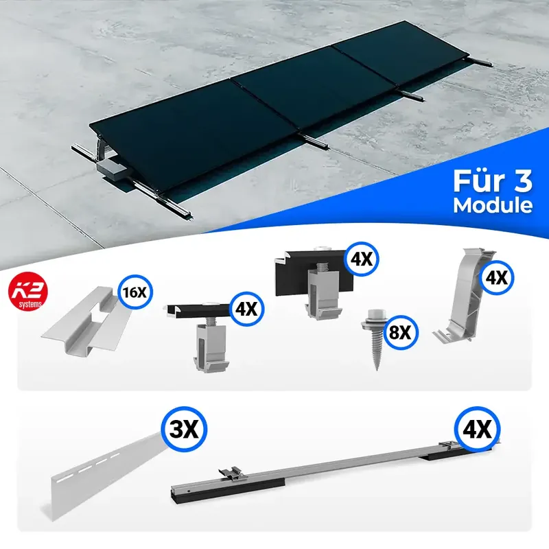 Bestpreis K2 Systems Flachdach S-Dome Montageset für 3 Module