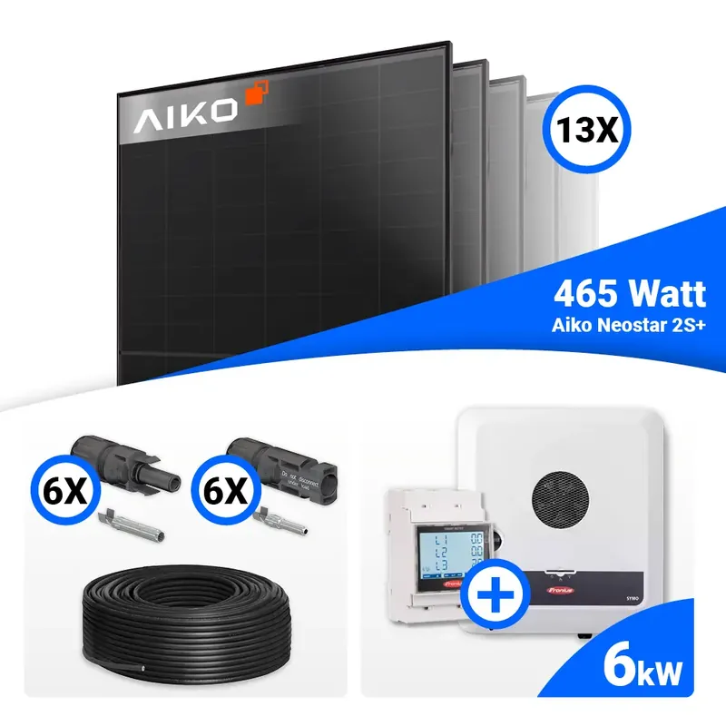 Gratis Versand PV Komplettset 6 kWp – 13x AIKO 465W Full Black & Fronius SYMO-GEN24 6.0 Plus SC mit Speicheroption