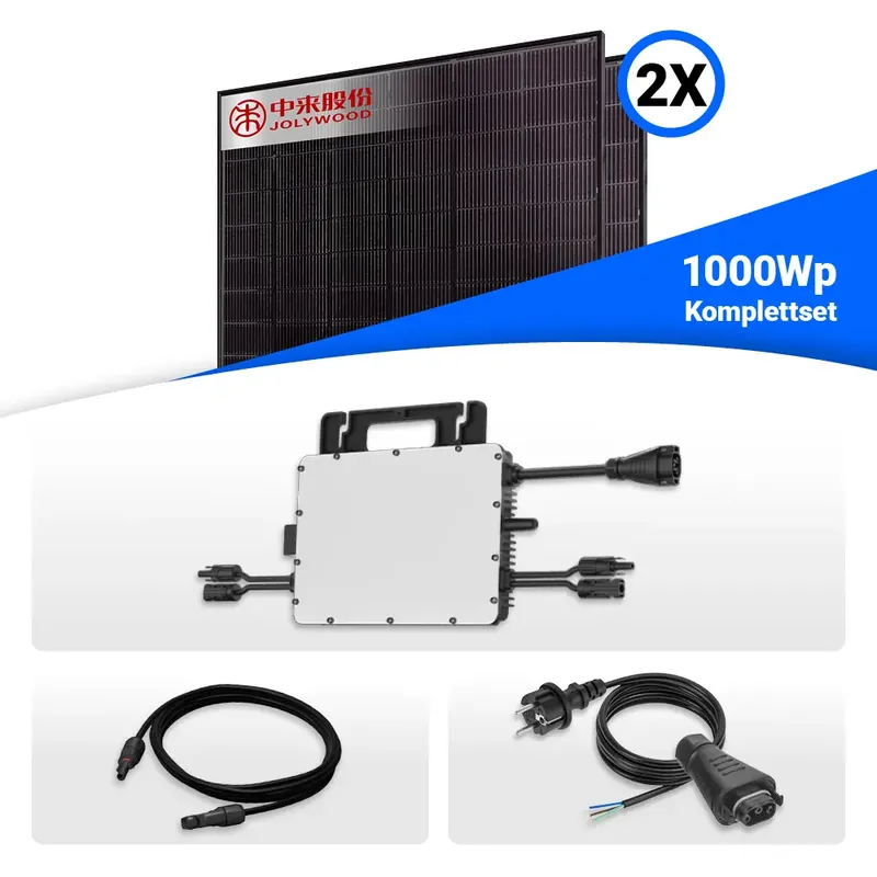 800/1000W Balkonkraftwerk - 2x Jolywood 500W Full Black bifazial & Hoymiles HiFlow HMS-800-2WB Wechselrichter Markenprodukt