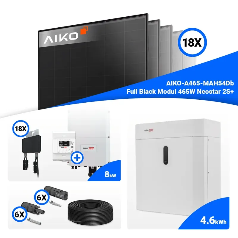 PV Komplettset 8 kWp – 18x AIKO 465W Full Black & Solaredge SE8K mit Speicheroption Solange Der Vorrat Reicht