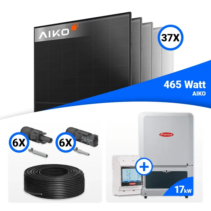 Schnäppchen PV Komplettset 17 kWp – 37x AIKO 465W Full Black & Fronius Verto Plus 17.5 mit Speicheroption