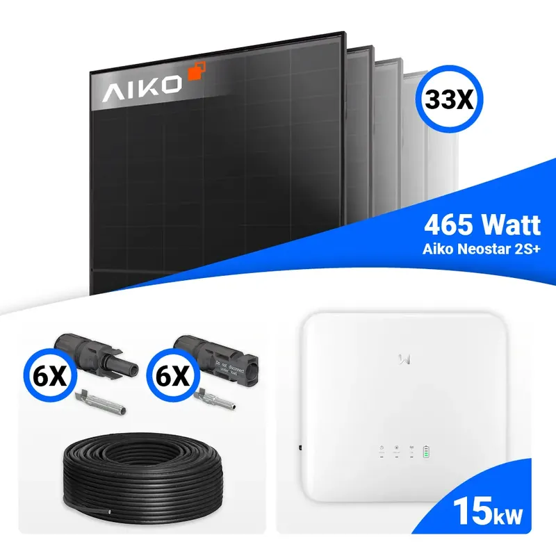 PV Komplettset 15 kWp – 33x AIKO 465W Full Black & GoodWe GW15K-ET-20 mit Speicheroption Super-Preis
