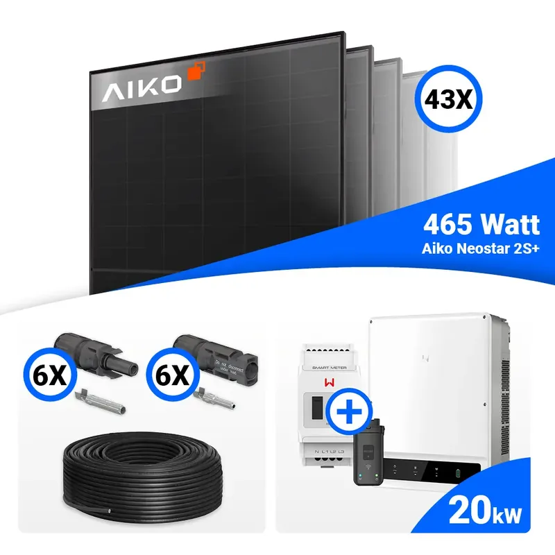 Preiswert PV Komplettset 20 kWp – 44x AIKO 465W Full Black & GoodWe GW20K-ET mit Speicheroption