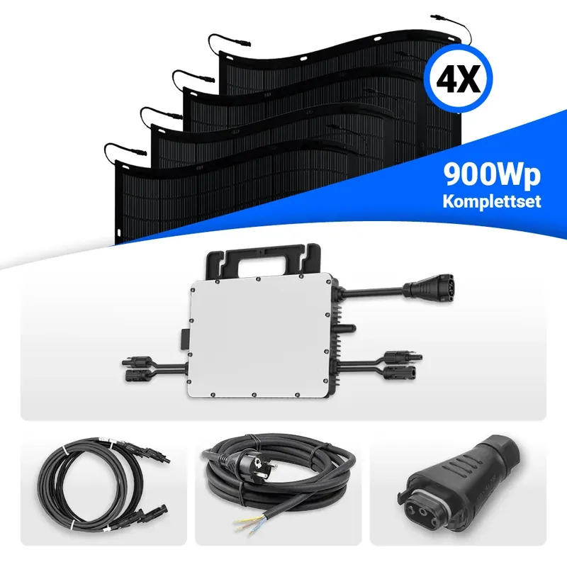 Versand Am Gleichen Tag 900W Balkonkraftwerk – solago mit flexiblen Solarmodulen 4x225W Set mit Speicheroption
