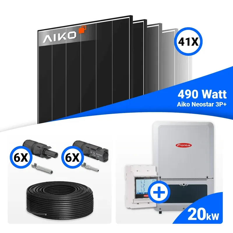 Nur Heute PV Komplettset 20 kWp – 41x AIKO 490W Black Frame & Fronius Verto Plus 20.0 mit Speicheroption