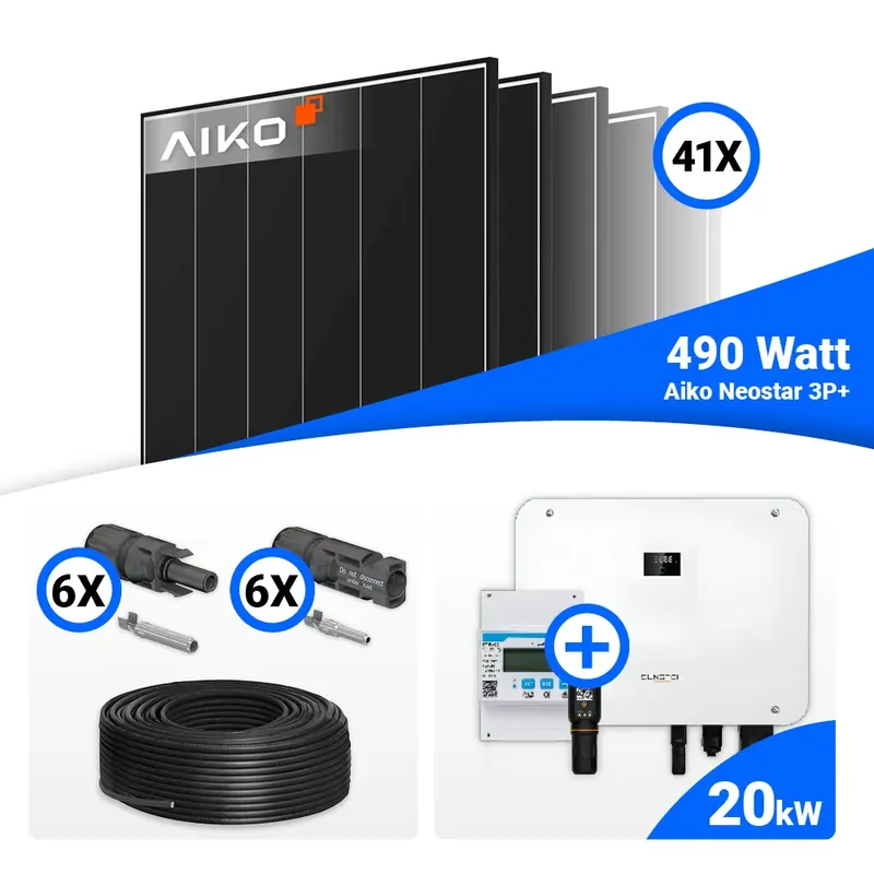 PV Komplettset 20 kWp – 41x AIKO 490W Black Frame & Sungrow Hybrid SH20T mit Speicheroption Neue Kollektion