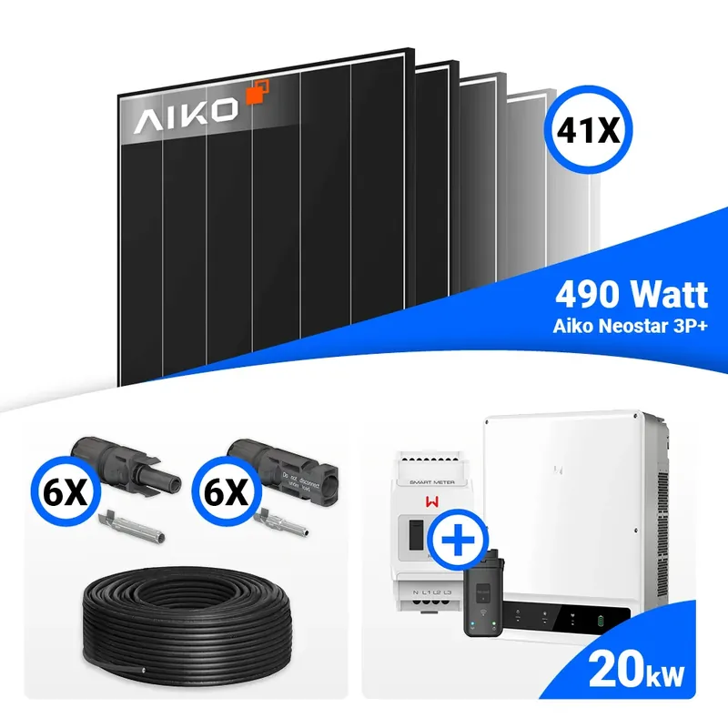 PV Komplettset 20 kWp – 41x AIKO 490W Black Frame & GoodWe GW20K-ET mit Speicheroption Nur Heute