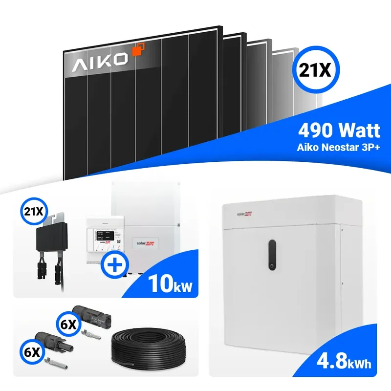 PV Komplettset 10 kWp – 21x AIKO 490W Black Frame & Solaredge SE10K mit Speicheroption Kostenloser Rückversand