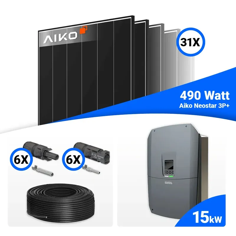 Billig PV Komplettset 15 kWp – 31x AIKO 490W Black Frame & Kostal G3 L Plenticore mit Speicheroption