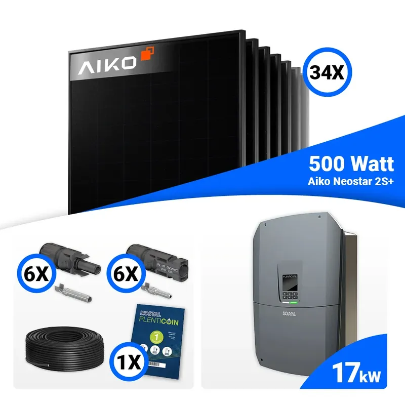 Begrenztes Angebot PV Komplettset 17 kWp – 34x AIKO 500W Full Black & Kostal PLENTICORE G3 L mit Speicheroption