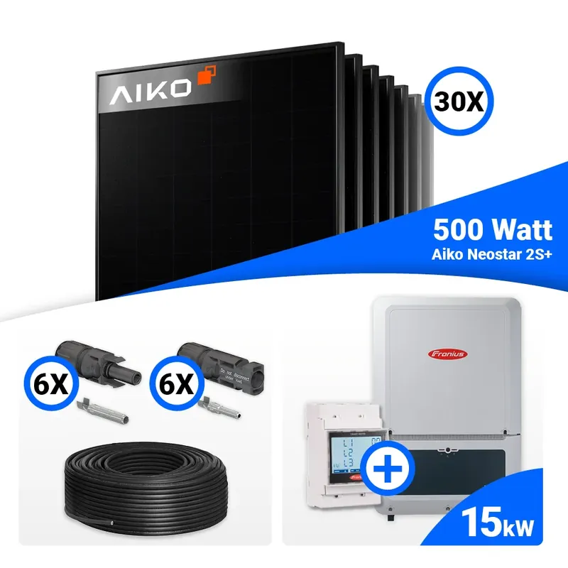 PV Komplettset 15 kWp – 30x AIKO 500W Full Black & Fronius Verto Plus 15.0 mit Speicheroption Sonderangebot