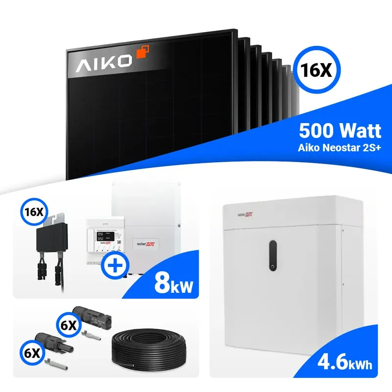 PV Komplettset 8 kWp – 16x AIKO 500W Full Black & Solaredge SE8K mit Speicheroption Sonderaktion