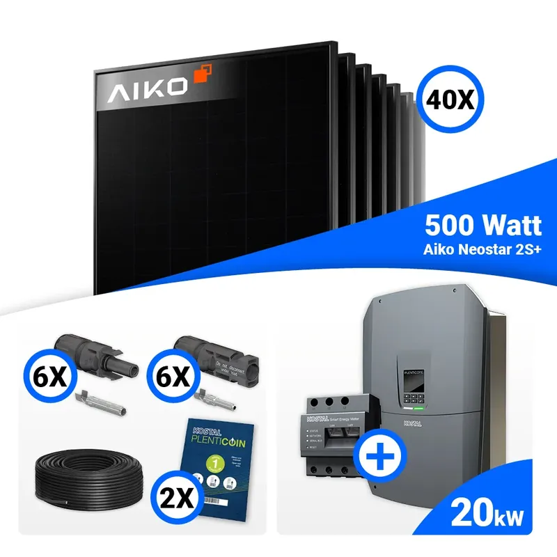 PV Komplettset 20 kWp – 40x AIKO 500W Full Black & Kostal G3 L Plenticore mit Speicheroption Preis Gesenkt