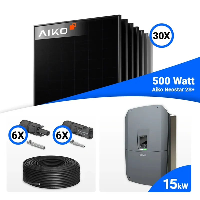 Neuheit PV Komplettset 15 kWp – 30x AIKO 500W Full Black & Kostal G3 L Plenticore mit Speicheroption