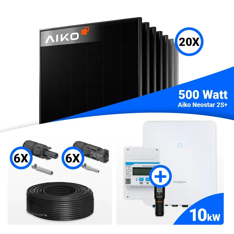 PV Komplettset 10 kWp – 20x AIKO 500W Full Black & Sungrow SH10.0RT-20 mit Speicheroption Neue Kollektion