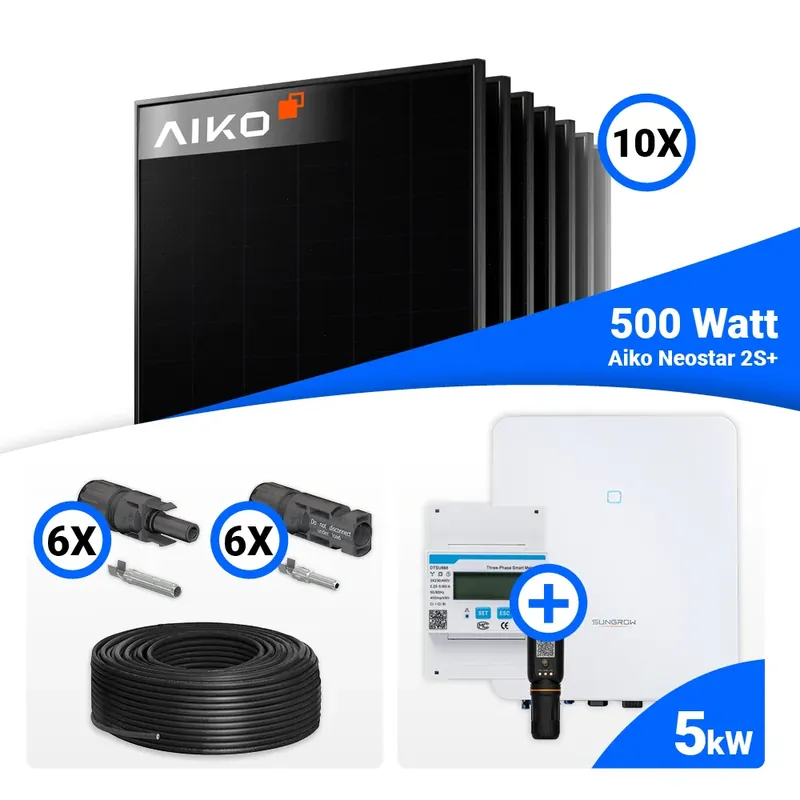 Nur Heute PV Komplettset 5 kWp – 10x AIKO 500W Full Black & Sungrow SH5.0RT mit Speicheroption