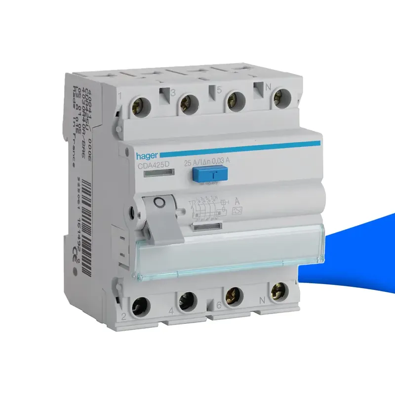 Hager CDA425D Fehlerstromschutzschalter / FI-Schalter, 4-polig, 6kA, 25A, 30mA, Typ A Rabatt