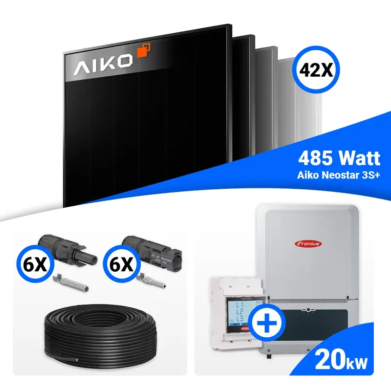 PV Komplettset 20 kWp – 42x AIKO 485W Full Black & Fronius Verto Plus 20.0 mit Speicheroption Sonderaktion