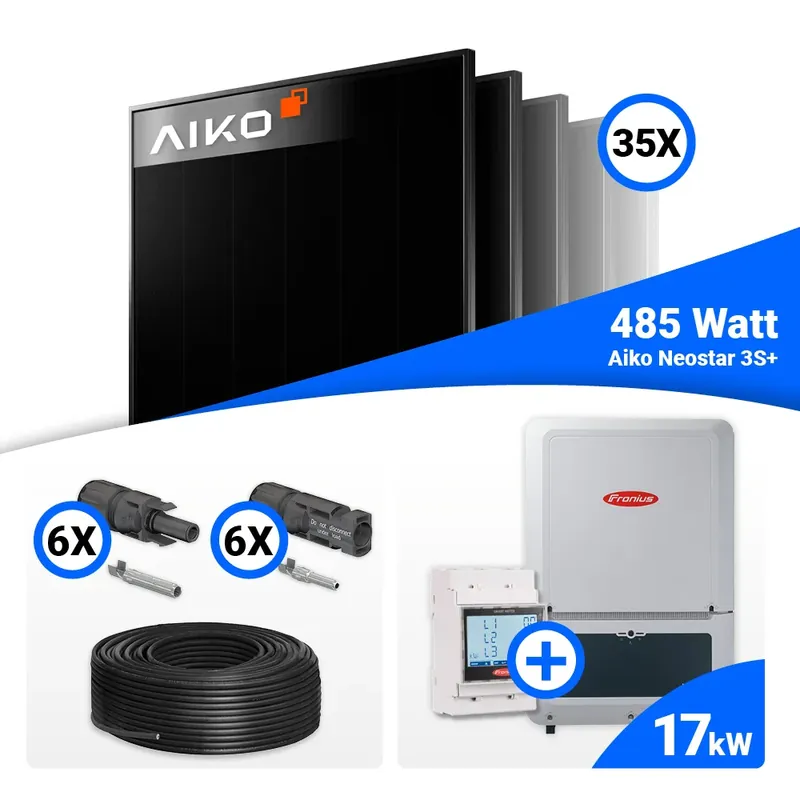 Echt PV Komplettset 17 kWp – 35x AIKO 485W Full Black & Fronius Verto Plus 17.5 mit Speicheroption