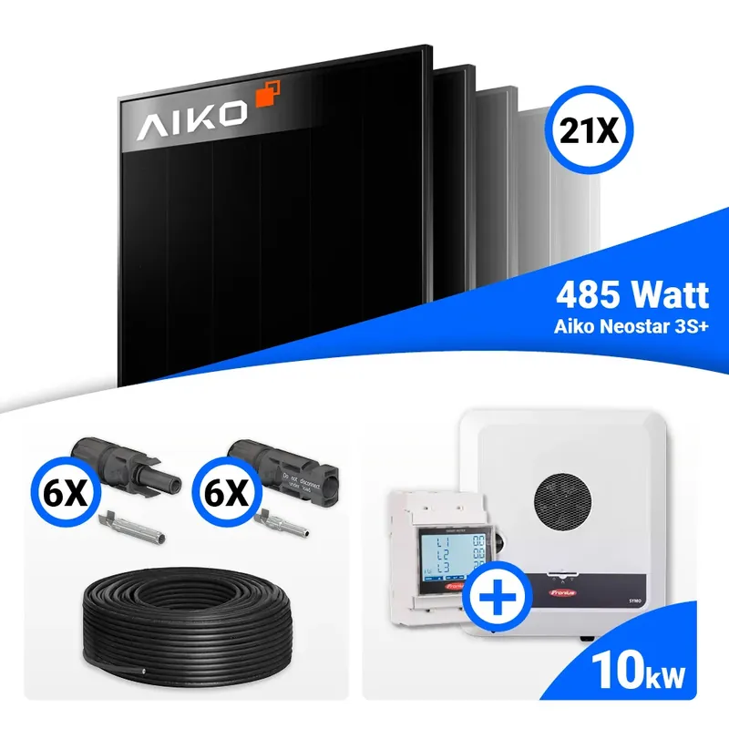 Rabatt PV Komplettset 10 kWp – 21x AIKO 485W Full Black & Fronius SYMO-GEN24 10.0 Plus SC mit Speicheroption