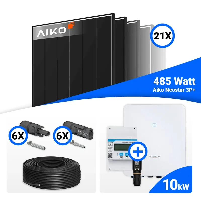 Nur Für Kurze Zeit PV Komplettset 10 kWp – 21x AIKO 485W Full Black & Sungrow SH10.0RT-20 mit Speicheroption