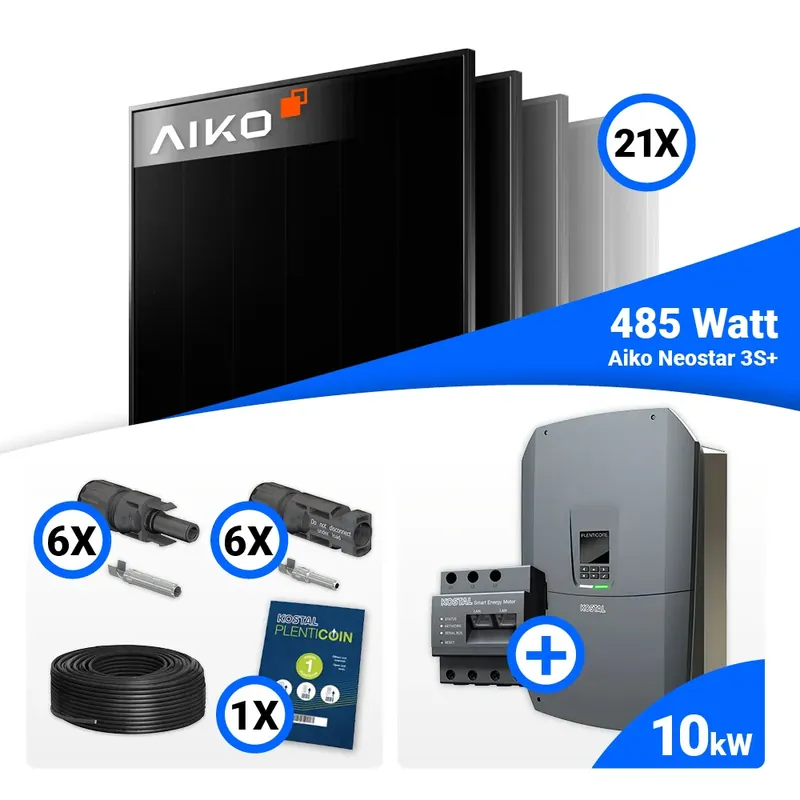 PV Komplettset 10 kWp – 21x AIKO 485W Full Black & Kostal G3 M Plenticore mit Speicheroption Neue Ware