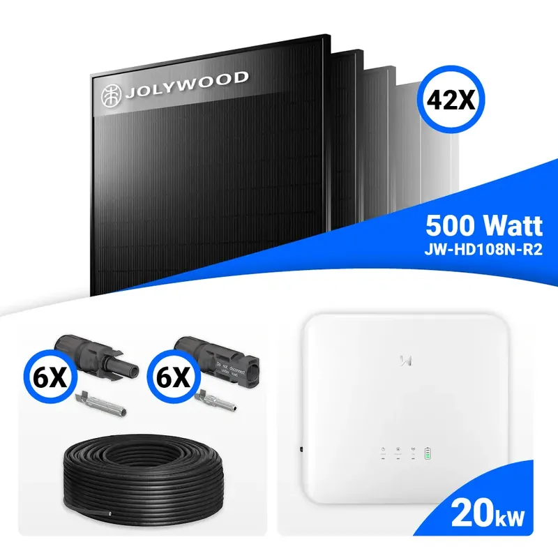 PV Komplettset 20 kWp – 40x Jolywood 500W Full Black & GoodWe GW20K-ET mit Speicheroption Schnäppchen