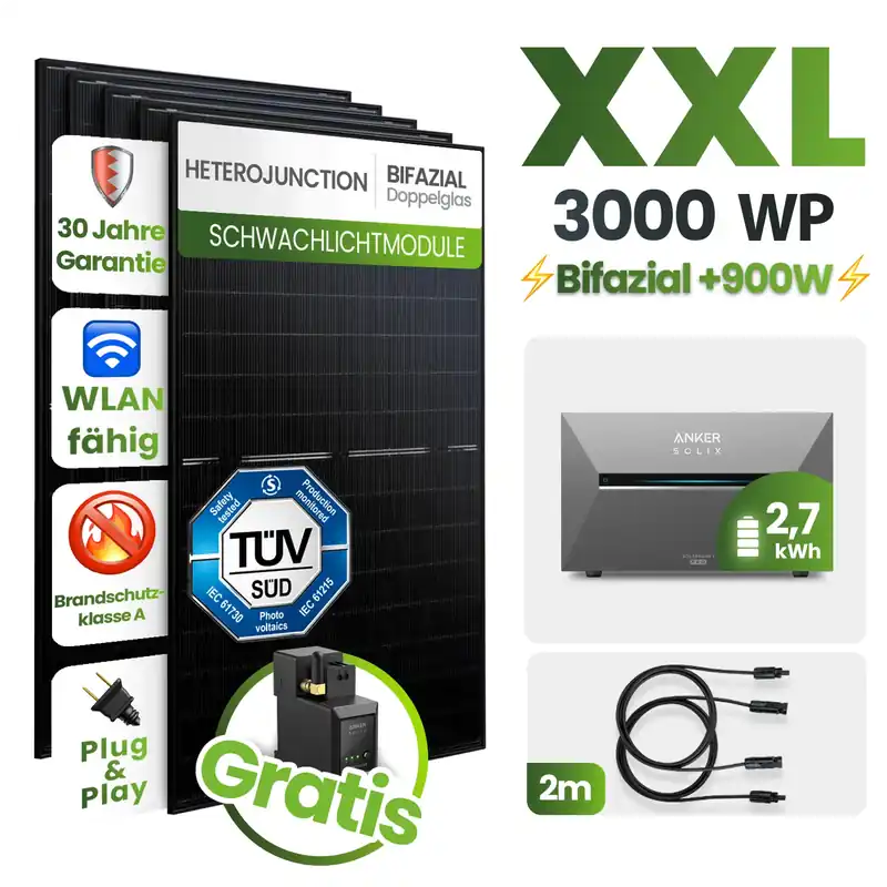 Plug&Play PV-Anlage 3000W mit 2,7 kWh Speicher & Notstrom Ausverkauf