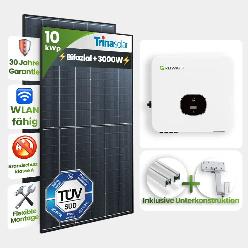 10kWp Growatt PV-Anlage 22x Trina 465Wp Black Frame Schrägdachmontage Günstig
