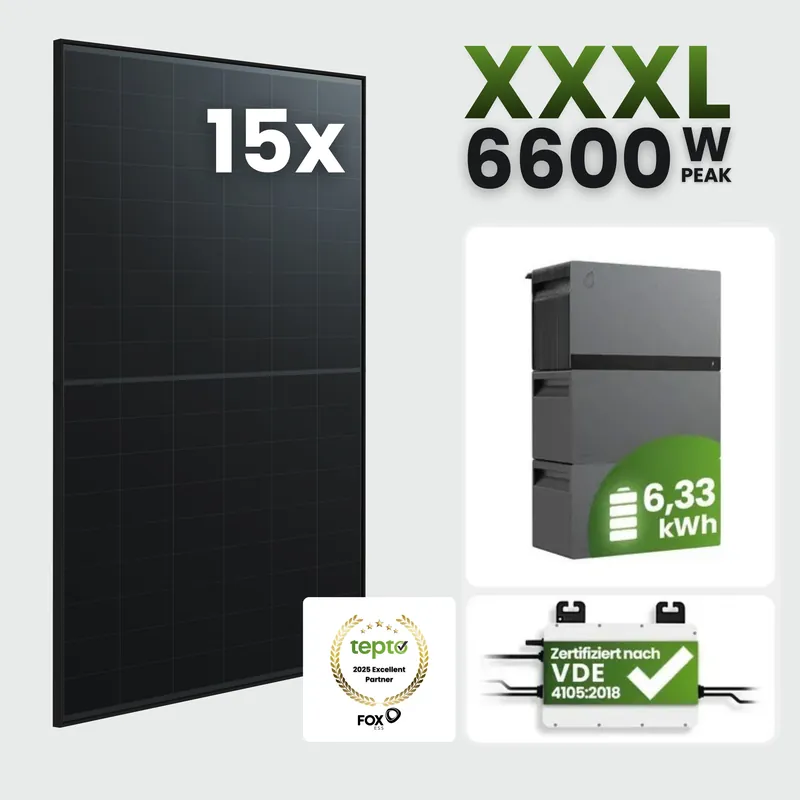 Bestseller Tepto 6600W Plug&Play PV-Anlage Premium mit FoxEss Avocado 22 Pro 6,33kWh Speicher